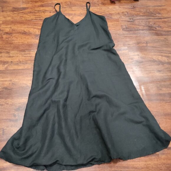LOFT Black Linen Blend Lagenlook Prairie Linen Maxi Slip Dress Women's Size 10 - Picture 3 of 12